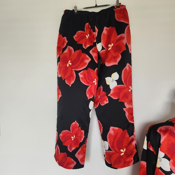 Natori Ginza Floral Print Pajama Set Silky Soft Comfy Sleepwear Black Red Size L - Picture 7 of 16